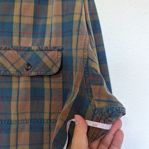 Vintage Gap Flannel Button Up Oversized Blue Tan XL - Picture 4 of 6